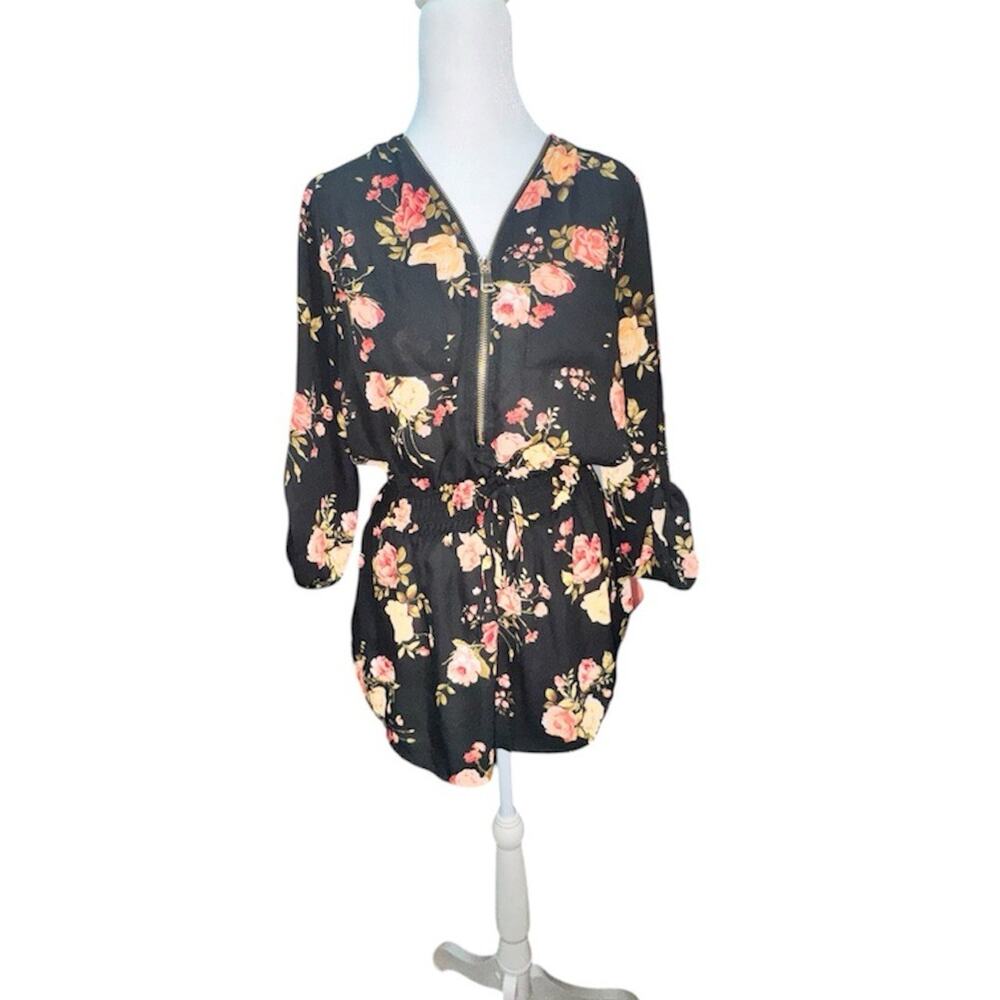 Y2K Rue21 Womens Black Floral Romper Mini Dress Boho Cottagecore Whimsigoth Sz S